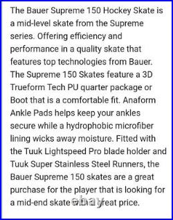 BAUER Supreme S150 Ice Hockey Skates Tuuk Lightspeed Pro size 6.5 D Skate New
