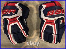 Bauer supreme 1s hockey gloves navy, red & white. Size 14