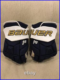 Canton NCAA Bauer Supreme 1S Pro Stock Hockey Gloves Navy Gold 14