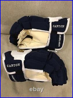Canton NCAA Bauer Supreme 1S Pro Stock Hockey Gloves Navy Gold 14