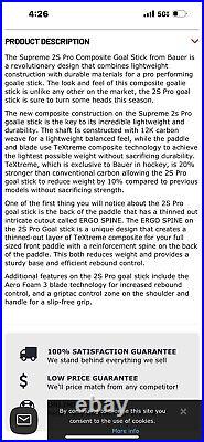 NEW Bauer Supreme 2S Senior Pro Goalie Stick 26 P31 87 Stock-Right