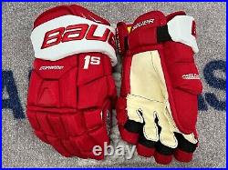 New! BAUER Supreme 1S Timra IK SHL Pro Stock Hockey Player Gloves 13 SWEDEN Red