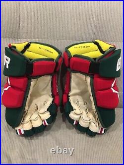 New Jersey Devils Retro Bauer Supreme 1S Pro Stock Hockey Gloves SHORT CUFF 14