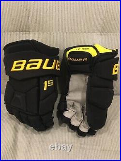 New VANCOUVER CANUCKS Bauer Supreme 1S Pro Stock Hockey Gloves BLACK SKATE 13