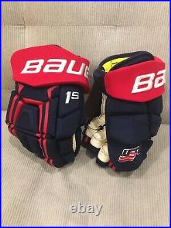 Rare TEAM USA Bauer Supreme 1S PRO STOCK HOCKEY Gloves Olympics BRAND NEW 13